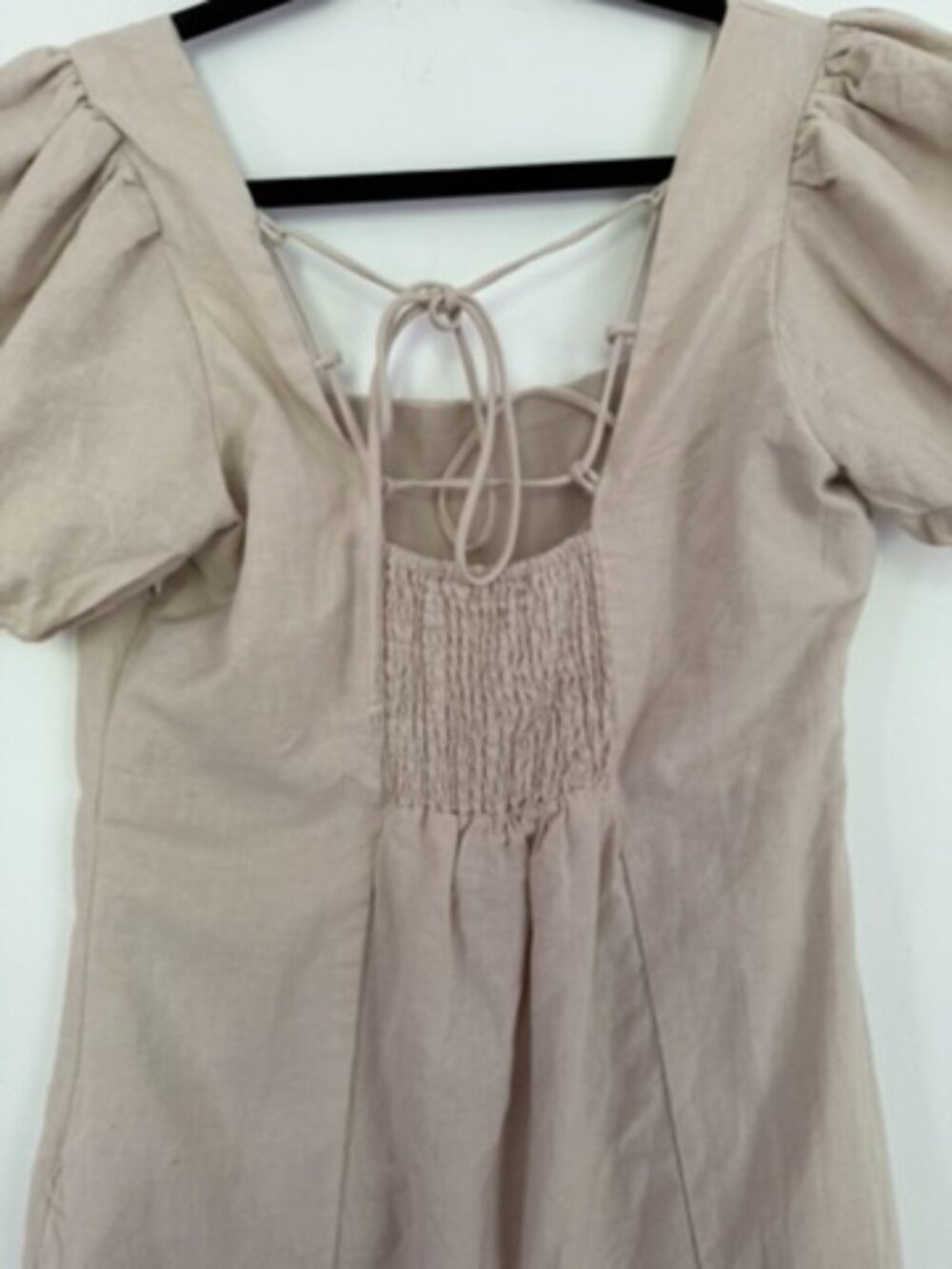 Neutral Puff Sleeve Mini Dress Size S - Picture 6 of 8
